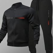 Resim Erkek Ceket + Pantolon Seti, Sonbahar ve Kış Paris Yazılı Ceket + İpli Dış Giyim Günlük Spor Pantolon Seti 2'li, Dış Mekan, Günlük Giyim ve Partiler için Mükemmel, Günlük Giyim| Paris Baskılı Ceket| Fermuarlı Ceket, Kazak Pantolon 