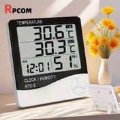 Resim Dijital İç/Dış Mekan Termometre Higrometre, HTC-2 Saat, Alarm ve Takvim ile, Sıcaklık ve Nem Monitörü, Ev Ofisi için Arka Stand 