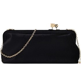Resim Women's Black Long Strap Velvet Clutch Bag 
