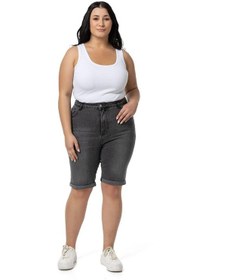 Resim Büyük Beden Paçası Katlamalı Beş Cepli Denim Antrasit Şort-antrasit Antrasit 