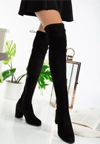 Resim emela kids shoes Siyah Topuklu Streç Çorap Diz Üstü Kadın Çizme 