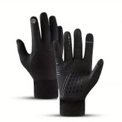 Resim 1 Çift Unisex Dokunmatik Uyumlu Rüzgar Geçirmez Kış Eldiveni - Bisiklet ve Kayak için Kalınlaştırılmış Malzeme, Siyah/Gri Tam Parmaklı Spor Eldiven | Fonksiyonel Kışlık Eldiven 