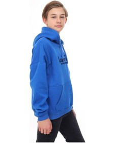 Resim Toontoy Kids Toontoy Erkek Çocuk Oversize Kapüşonlu Cepli Düşük Omuz Baskılı Sweatshirt - 2 İplik Saks 