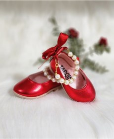 Resim patik ayakkabı Kırmızı Incili Kız Babet 