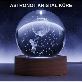 Resim Bfs Lazer İşlemeli 3d Astronot Kristal Küre Led Işıklı Uzay Temalı Gece Lambası 