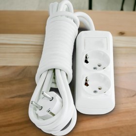 Resim Badem10 Kablolu 2'li Topraklı Grup Priz Fiş Çoğaltıcı 2 Metre Çoklu Asmalı Uzatma Kablosu Anahtarsız 