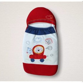 Resim Yenidoğan Arabalı Aslan Nakışlı Fermuarlı Şapkalı Klasik Kundak Bebek Battaniyesi Mavi Çok Renkli 