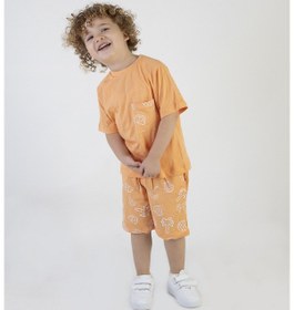 Resim Harika Kids Erkek Çocuk Palmiye Baskılı Turuncu Renk Kısa Kollu Şortlu Alt Üst Takım 001 