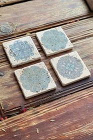 Resim Oscar Stone Decor Baskılı Doğaltaş Bardak Altlığı 4'Lü Set Desen Tile 4Dsn-195 