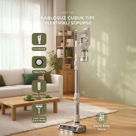 Resim Kablosuz Katlanabilir Hafif UV Işıklı Dikey Şarjlı Süpürge 300W 21KPa Torima CSVC-100 Beyaz 
