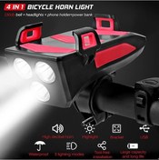 Resim 4 In 1 Multifunctional Bike Light Bicycle Horn Lamp With Mobile Phone Bracket 250 Lumens Bike 