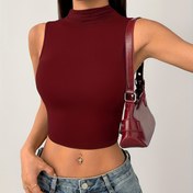 Resim Kadınlar için Y2K tarzı Yarım-Turtleneck Kolsuz Crop Top - Düz Renk Mor, Esnek Polyester Karışımı, Rahat veya Şık Kıyafetler için Formu Uyumlu Yaz Gömleği, Rahat Şık Üst | Y2K Moda | Dokulu 
