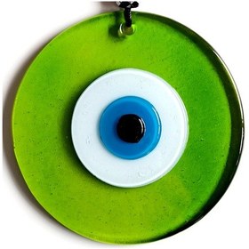 Resim Mavi Nazar Boncuklu Şeffaf Yeşil El Yapımı Duvar Süsü 