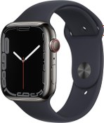 Resim Apple Watch Series 7 Gps + Cellular, 45MM Graphite Stainless Steel Midnight Sport Band - MNAX3TU/A 