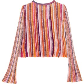 Resim Çocuklar İçin Çizgili Intarsia Örgü Kazak - 10Y 