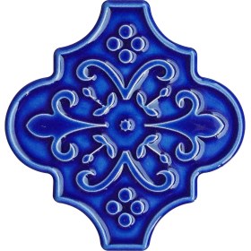 Resim Can Seramik 12 x 12 cm Kobalt Arabesk Desenli Kabartmalı Çini Karo (5'li 1 Paket) 