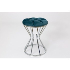 Resim Sarı Metal Ayaklı Puf Tabure Koltuk Petrol Yeşili 