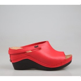 Resim Castle Black 42112 Hakiki Deri Ortopedik Kırmızı Kadın Terlik 001 