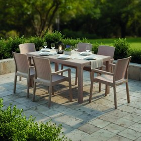 Resim Evdemo King 6 Kişilik Rattan Masa Sandalye Takımı Cappuccino 