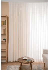 Resim Premium Natural Keten Dokulu Soft Dökümlü Pileli Tül Perde Salon Oturma Odası Yatak Odası Çocuk Odas Beyaz 
