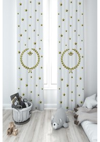 Resim Mekta Home Bebek Ve Çocuk Odası Çelenk İçinde Taç Desenli 2 Kanat Fon Perde 