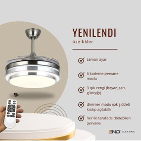 Resim End Elektrik Tavan Vantilatörü - Aydınlatmalı - Gizli Pervaneli - Kumandalı Açılır - Kapanır Kanat-3renk Işığı 