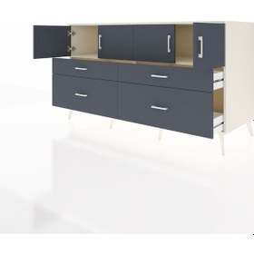 Resim Kronos Konsol 2 Raflı 4 Çekmeceli 4 Kapaklı 176x59x99 Aytaşı-antr Aytaşı-antrasit 