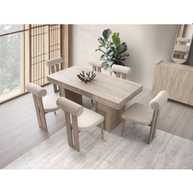 Resim Traverten Mdf Masa +6 Sandalye Kum 