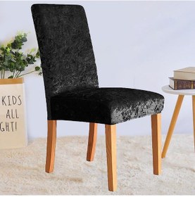 Resim Upmall Kadife Sandalye Örtüsü, Kılıfı Lastikli Siyah 6 Adet 