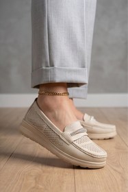 Resim Aura Comfort - Ortopedik Tabanlı Işıltı Detaylı Kadın Krem Günlük Casual Loafer Ayakkabı 