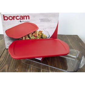 Resim Feyza Design Silikon Kapaklı Dikdörtgen Borcam Tepsi, Dayanıklı ve Şık Tasarım 