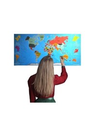 Resim Renkli Atlas Dünya Haritası Manyetik Yapıştırıcı Gerektirmeyen Duvar Stickerı 118 Cm 56 Cm Çok Renkli 