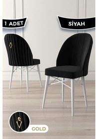 Resim Canisa Ritim Serisi, Beyaz Gürgen Ayaklı 1.sınıf Babyface Ithal Kumaş Siyah Sandalye Gold Halka 1 Adet Sandalye Siyah Ayaklar Beyaz 