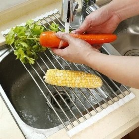 Resim Kararlı Ticaret Evye Üstü Katlanır Nihale Paslanmaz Çelik Pratik Sebze Meyve Bulaşık Kurutma Süzgeci 