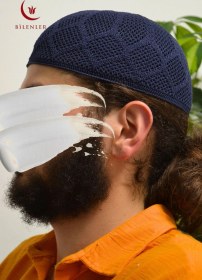 Resim Erkek Örme Takke Hac Ve Umre İçin İdeal Nefes Alabilir Standart Beden Takke Lacivert 