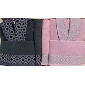 Resim Özdilek Snazzy Antrasit Pembe Aile Bornoz Seti Özdilek Bornoz Seti 