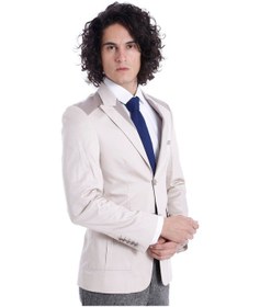 Resim Çift Düğmeli Cepli Omuz Detaylı Krem Erkek Ceket - Wessi Krem 