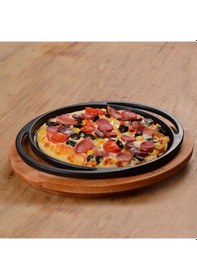 Resim Lava Döküm Yuvarlak Pizza Krep Pankek Tavası Çap Ø 28cm. Döküm Demir Yekpare Çift Kulplu Siyah 