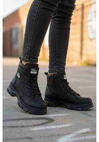 Resim Siyah Nubuk İçi Kürklü Kaymaz Taban Fermuarlı Bağcıklı Kadın Bot 24090 Z Siyah Nubuk 