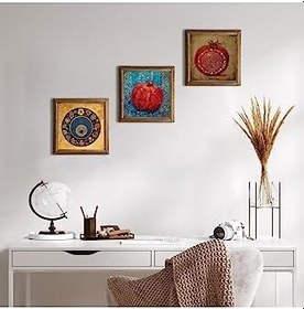 Resim Pinecone Nazar Boncuğu, Bereket Duası, Nar Taş Duvar Tablosu - Ahşap Çerçeveli Taş Tablo - 25x25 cm - 3 Parça Set - Dekoratif Duvar Sanatı - Modern Ev ve Ofis Duvar Dekoru W3-274 