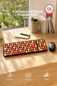 Resim Torima Kablosuz Q Klavye Mouse Seti Retro Daktilo Görünümlü TMK07 Çok Renkli 