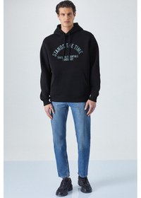 Resim Grimelange Wulf Erkek Organik Kumaşlı İçi Polarlı Yumuşacık Kanguru Cepli Kapüşonlu Siyah Sweatshirt Siyah 