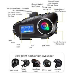 Resim Q58-max Radyolu 2 Kişi Bağlantılı Bluetooth Kask Kulaklık Ekranlı Fenerli Müzik Ve Telsiz Intercom 