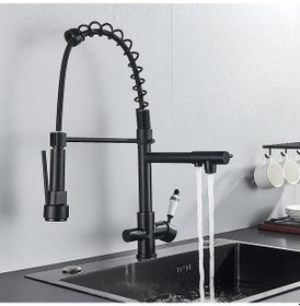 Resim Mutfak Eviye Bataryası Dual Flow Su Arıtma Çıkışlı Spiralli Siyah 