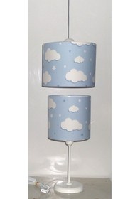 Resim Çocuk Odası Mavi Bulut Avize Abajur Seti 