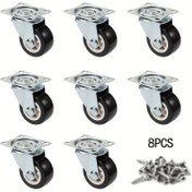 Resim 8 adet 1 inçlik Evrensel Döner Kasteler, 360° Dönen Mobilya Aksesuarları, Aşınma Dirençli Sessiz Ağır Hizmet El Arabası Tekerlekleri 