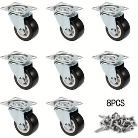 Resim 8 adet 1 inçlik Evrensel Döner Kasteler, 360° Dönen Mobilya Aksesuarları, Aşınma Dirençli Sessiz Ağır Hizmet El Arabası Tekerlekleri 