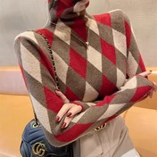 Resim Kadınlar İçin Yüksek Yaka Uzun Kollu Kazak - Esnek Elmas Desenli Balıkçı Yaka Üst, Sonbahar/Kış Modası İşe Gidiş Stili, Makinede Yıkanabilir Kahverengi/Turuncu/Beyaz/Siyah/Bej, Balıkçı Yaka Kazak 