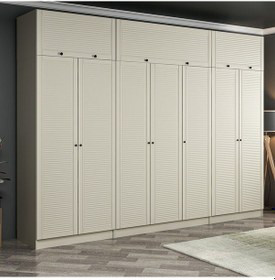 Resim Kale 7 Mebran Panjur Kapaklı 2 Çekmeceli Dolap Ve Yüklük Kumtaşı 255cm Bej 