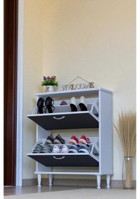 Resim Eliusta Antrex 72 Cm Antrasit 2 Düşer Kapaklı Ayakkabılık 72x90x26 Cm Ayaklı 4 Bölmeli Ayakkabılık Antrasit 